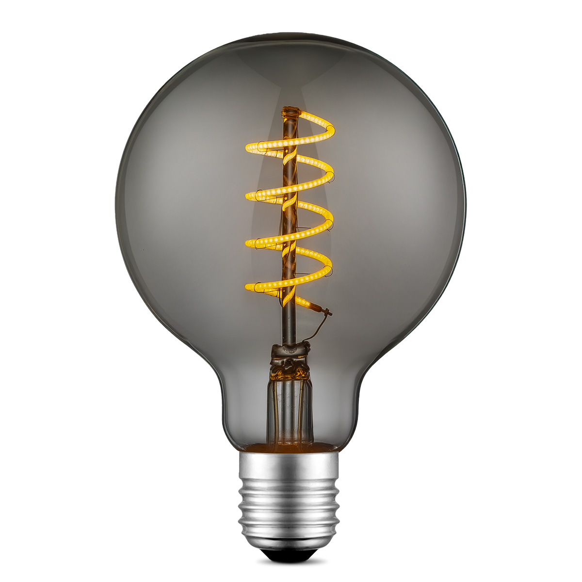 Edison Vintage LED filament lichtbron Globe - Rook - G95 Spiraal - Retro LED lamp - 9.5/9.5/13.5cm - geschikt voor E27 fitting - Dimbaar - 4W 140lm 1800K - warm wit licht